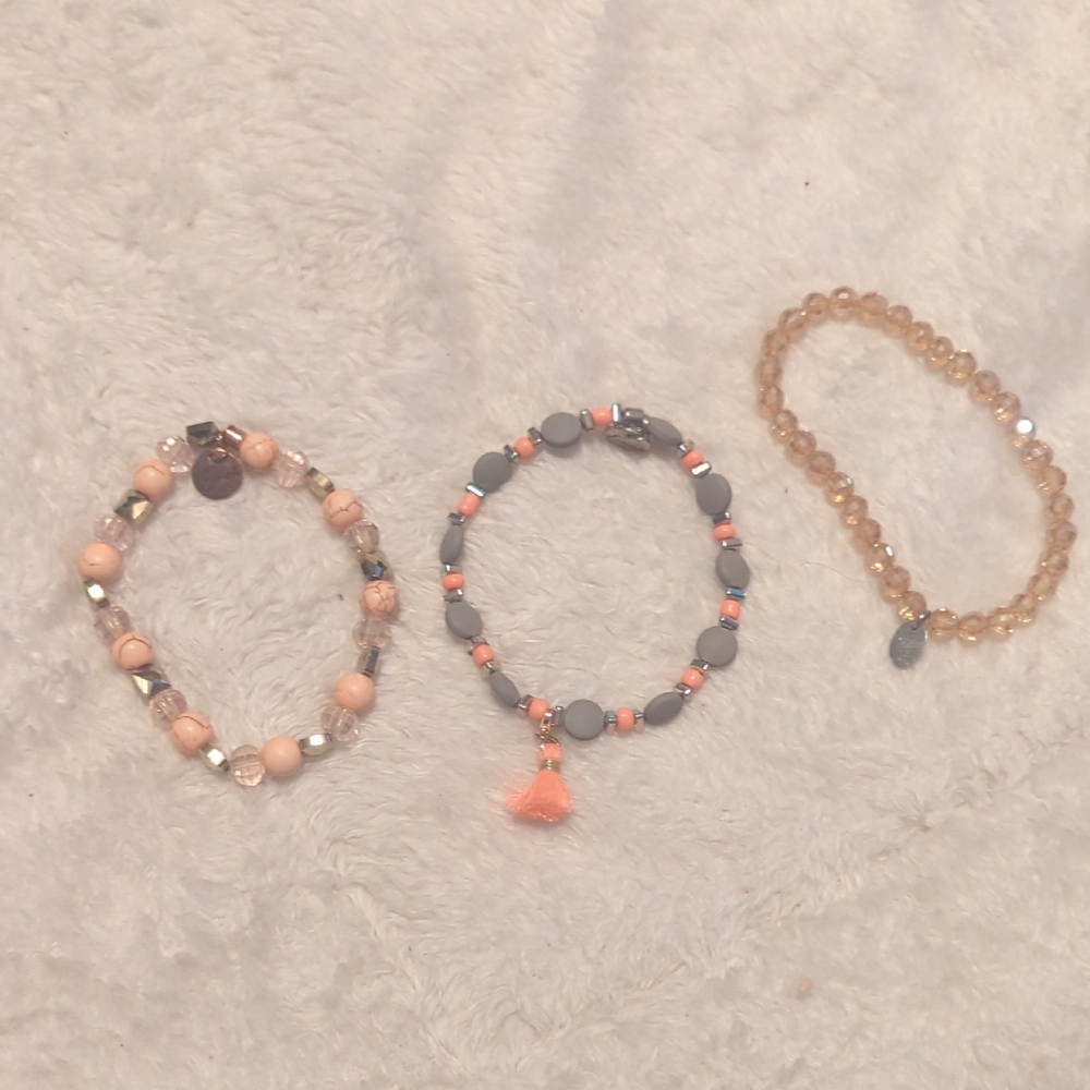 Erimis Pheach & Gray Beaded Bracelet Set 3 Piece